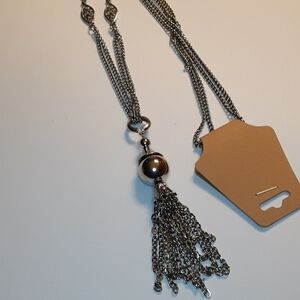Vintage 1970s Silver Tone Double Strand Necklace With Tassel Pendant